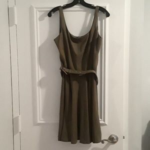 Cache olive green fit and flare dress with belt M